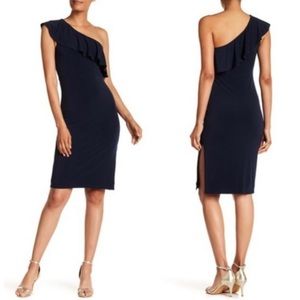 Navy blue off the shoulder midi dress